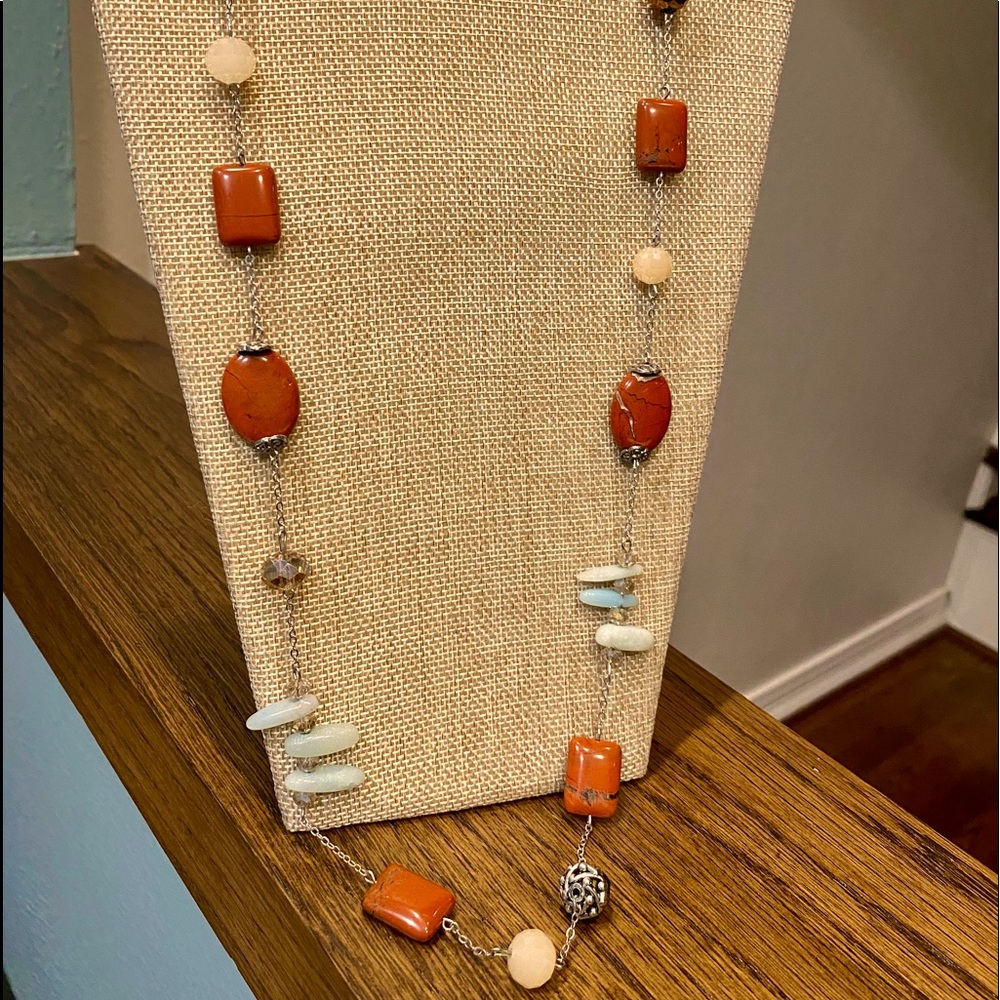 Turquoise and Amber Stone Necklace